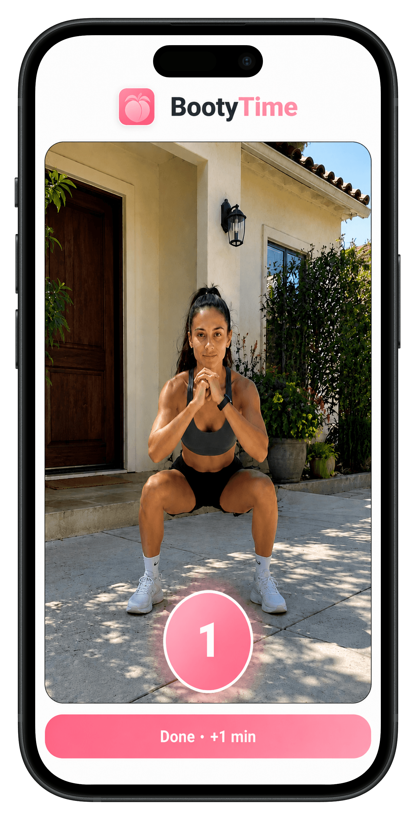BootyTime app screen showing exercise progress to unlock app minutes